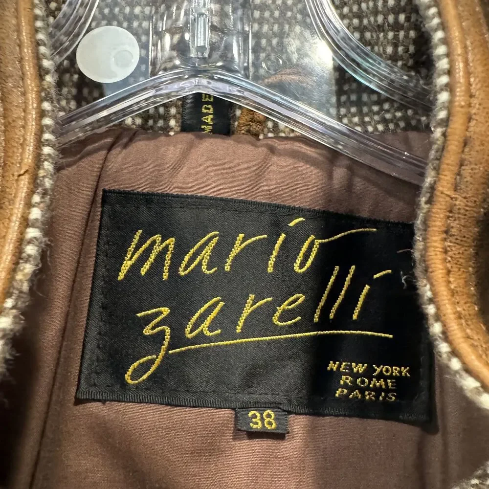 Vintage Mario Zarelli Leather Jacket Distressed Wool Bomber Brown Mens 38 Medium